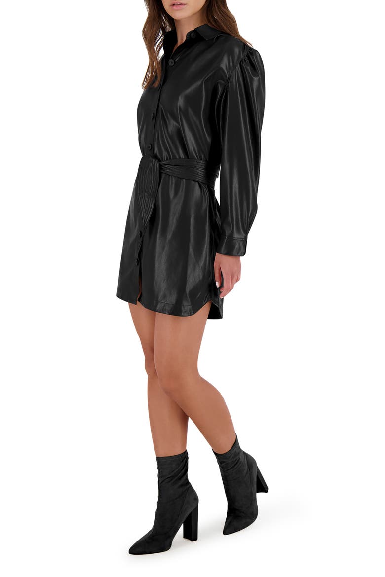 BB Dakota Faux Leather Long Sleeve Shirtdress, Alternate, color, BLACK