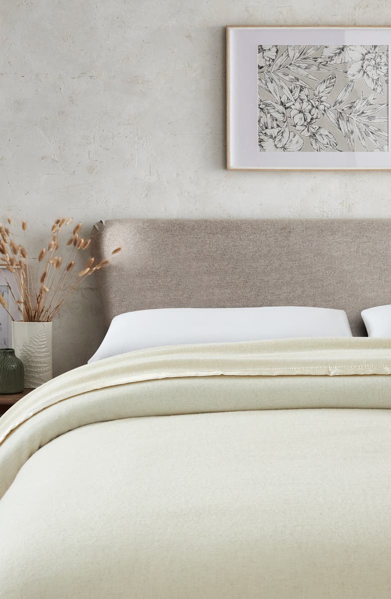 MELANGE HOME Wool & Satin Trim Blanket, Alternate, color, Ivory