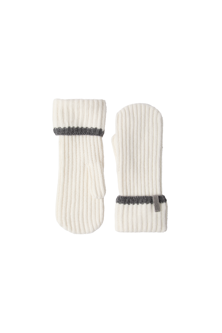 Cashmere English rib knit mittens with monili, Alternate, color, Panama