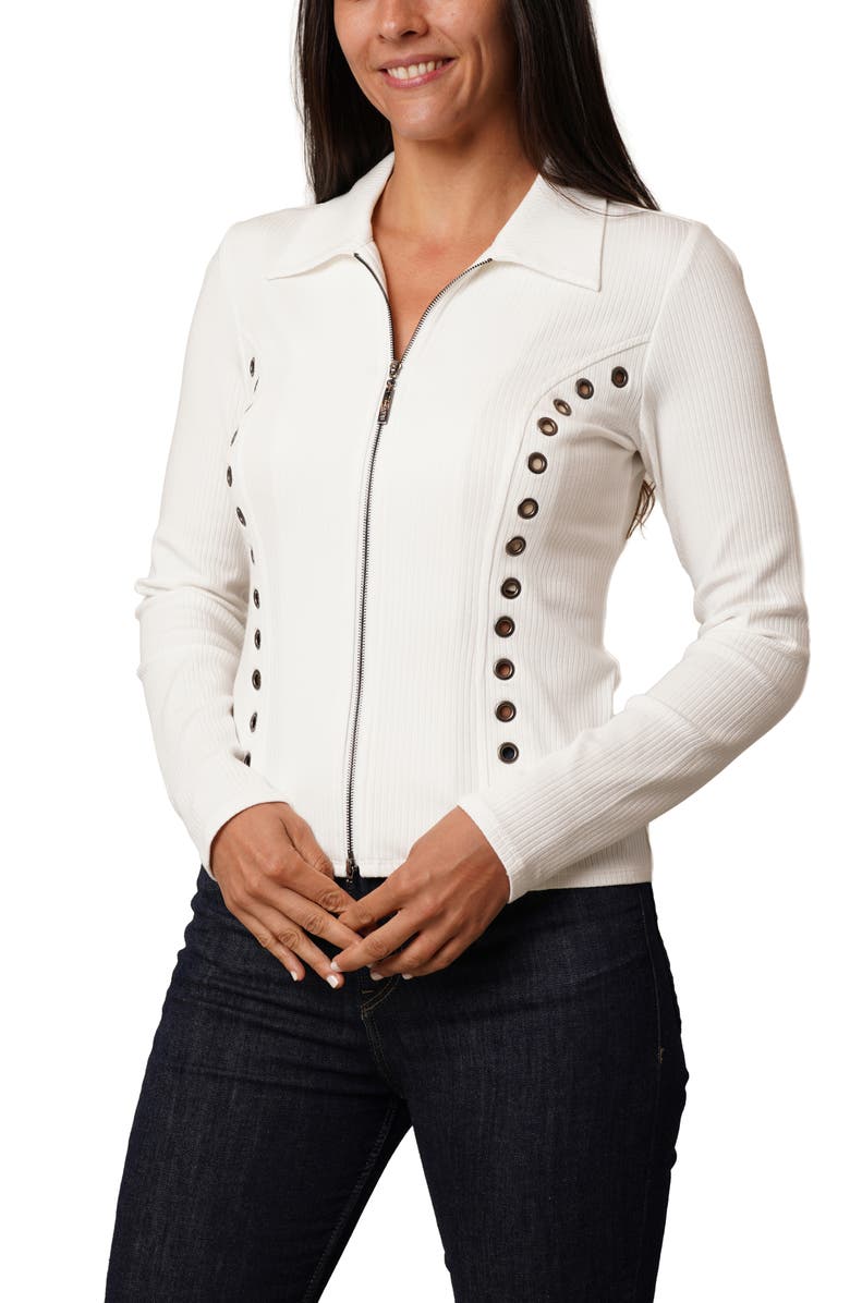 CYRUS Grommet Trim Rib Top, Alternate, color, Bone