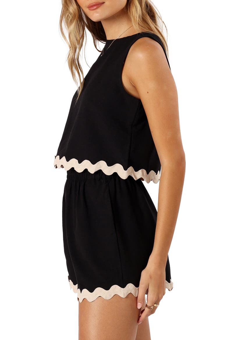 Katy Scalloped Trim Cotton & Linen Crop Tank & Shorts Set, Alternate, color, BLACK