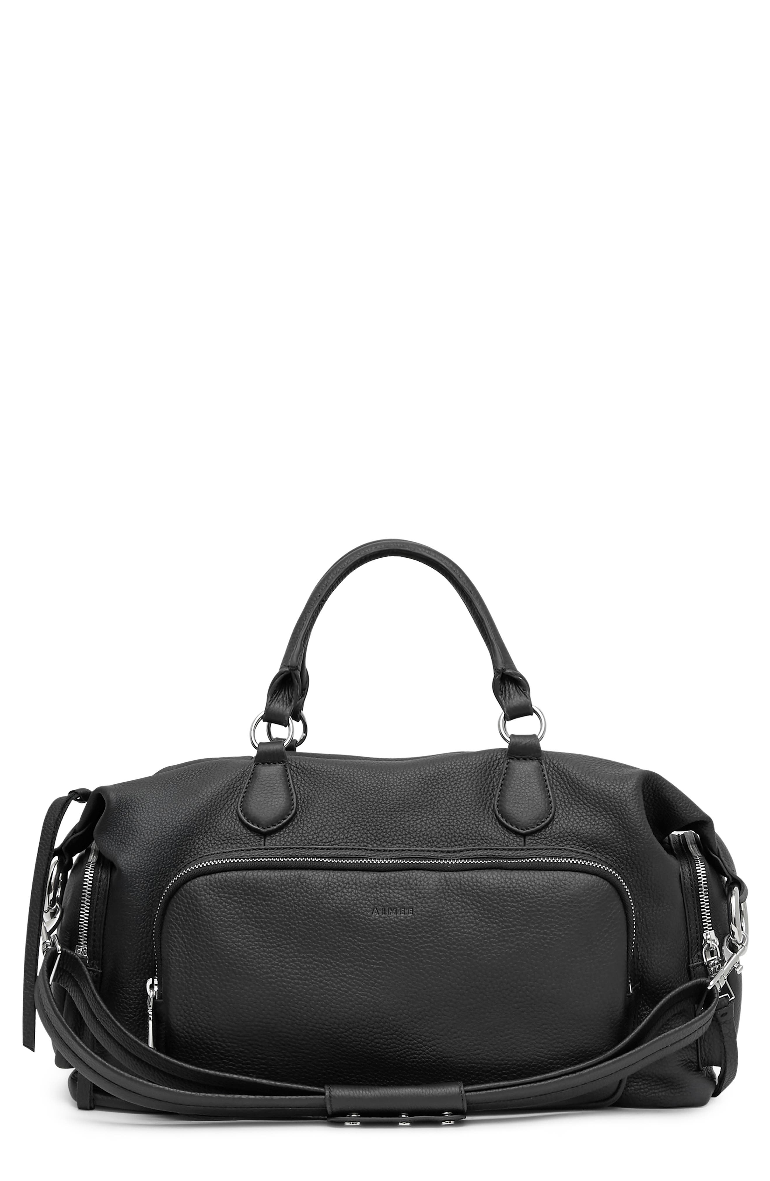 AIMEE Away We Go Leather Duffle Bag, Main, color, Black