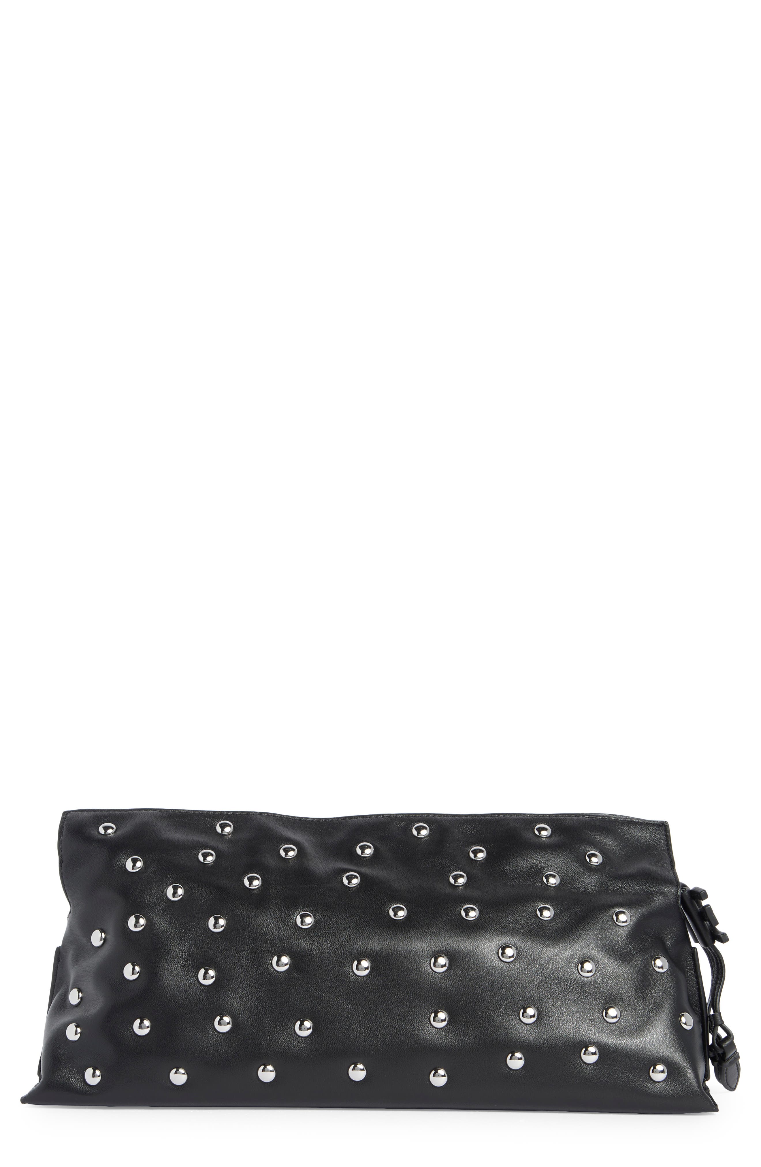 Sam Edelman Poppy Oversize Stud Leather Clutch, Main, color, Black