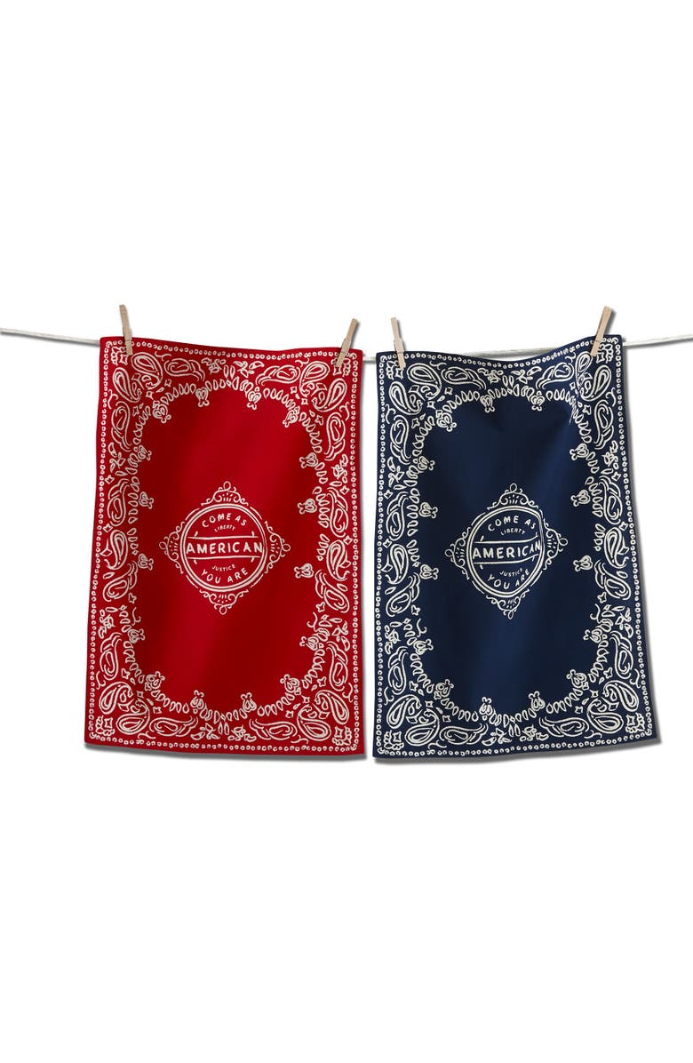 tag Come As You Are Bandana Kitchen Towels Set of Two Red Cotton, Main, color, Red