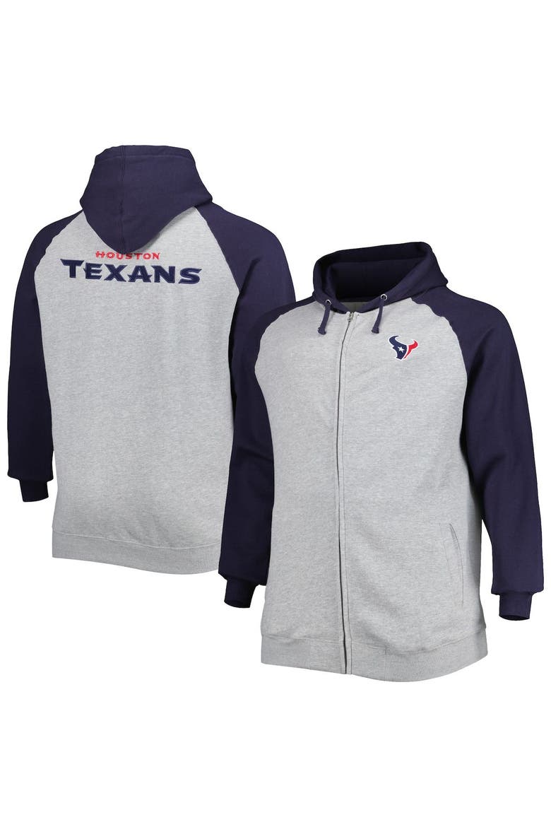 Men's Heather Gray Houston Texans Big & Tall Fleece Raglan Full-Zip Hoodie Jacket, Main, color, Heather Gray