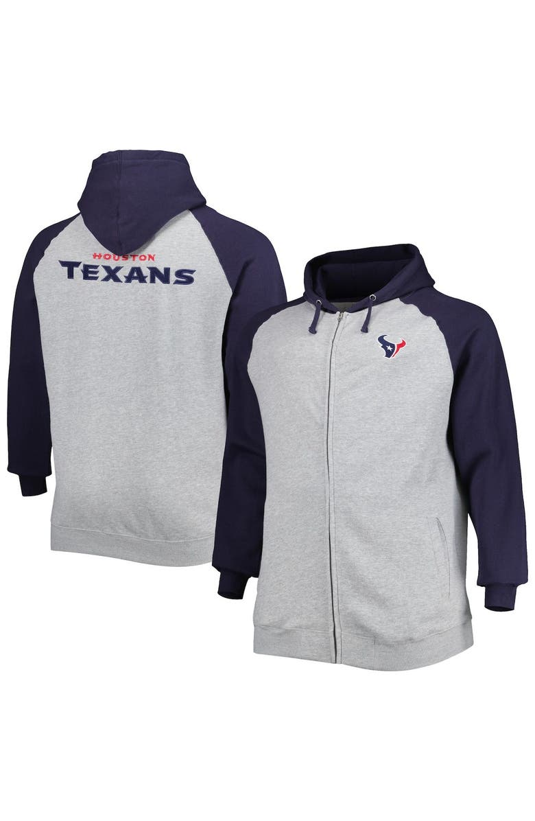 PROFILE Men's Heather Gray Houston Texans Big & Tall Fleece Raglan Full-Zip Hoodie Jacket, Main, color, 