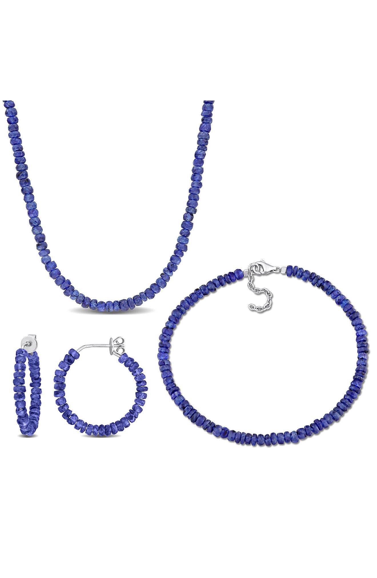 DELMAR Blue Sapphire Beaded Earrings, Bracelet & Necklace Set