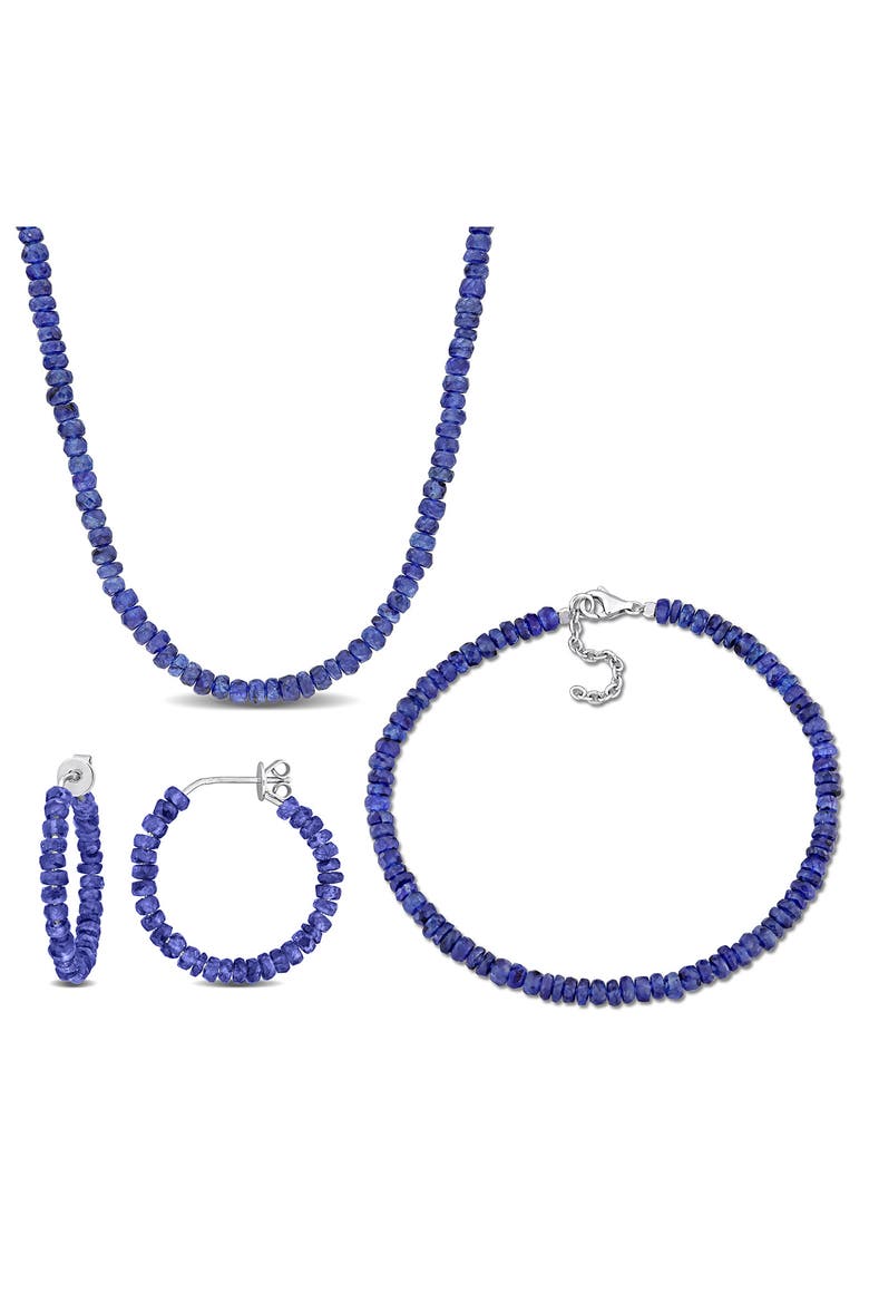 Blue Sapphire Beaded Earrings, Bracelet & Necklace Set, Main, color, BLUE