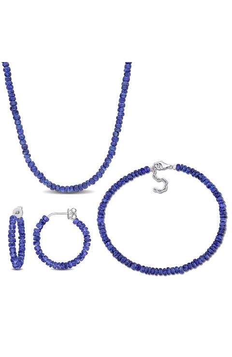 Blue Sapphire Beaded Earrings, Bracelet & Necklace Set