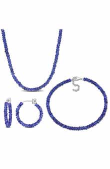 DELMAR Blue Sapphire Beaded Earrings, Bracelet & Necklace Set