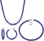DELMAR Blue Sapphire Beaded Earrings, Bracelet & Necklace Set