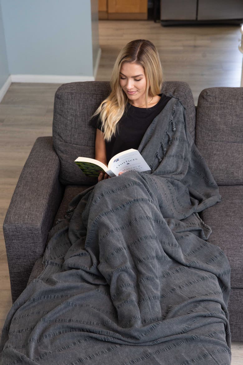 Stonewashed Organic XL Turkish Throw Blanket, Alternate, color, Faded Black