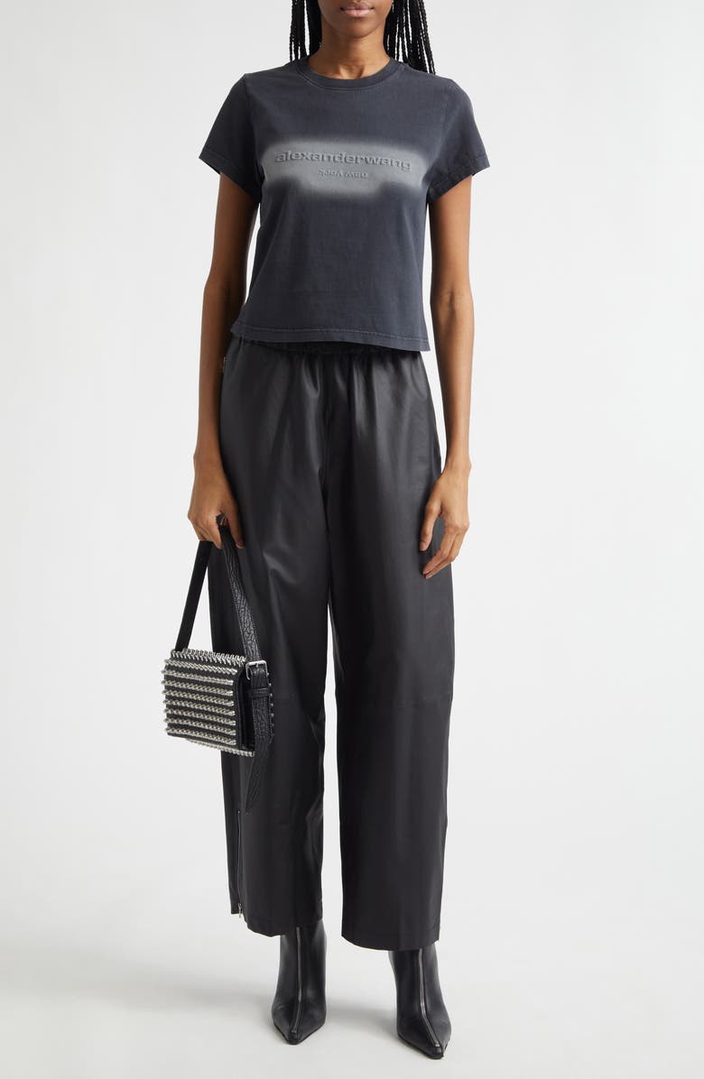 Alexander Wang Leather Track Pants, Alternate, color, Black