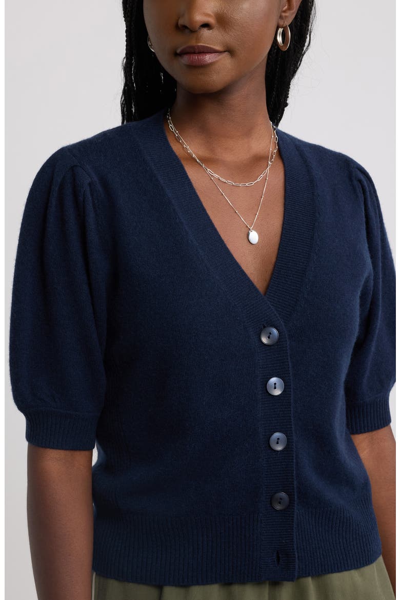 Wool & Cashmere Puff Sleeve Cardigan, Alternate, color, NAVY NIGHT