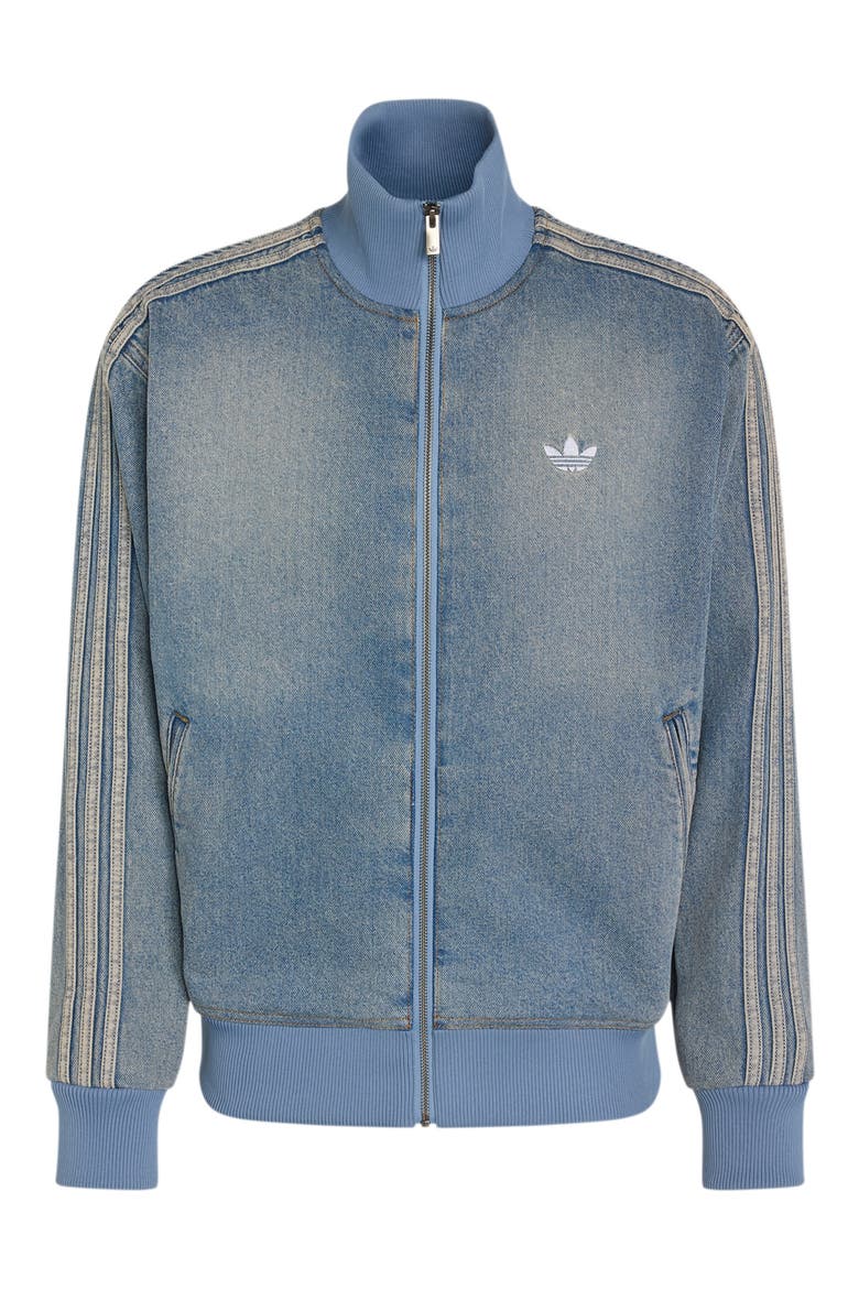 Denim Track Jacket, Main, color, WORN BLUE DENIM