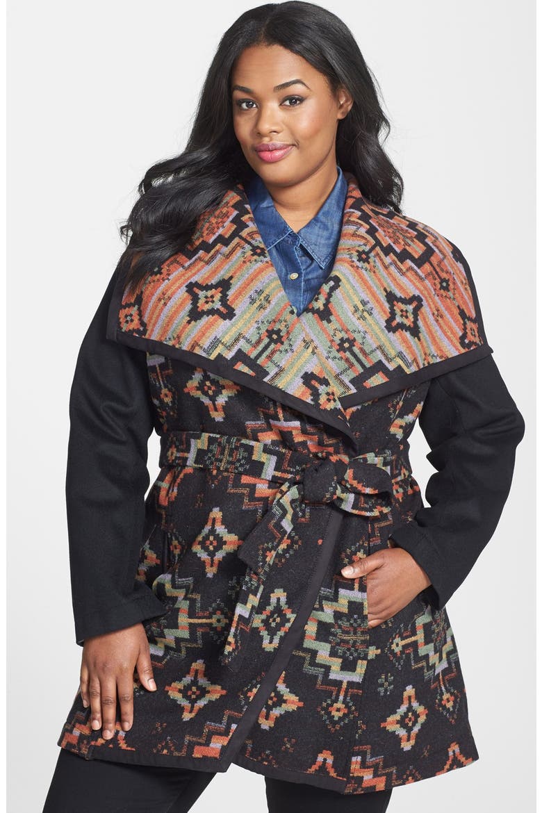 Jacquard Blanket Coat, Main, color, BLACK
