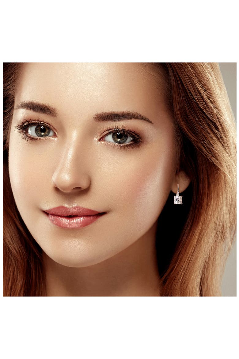 Asscher Cut Moissanite Lever Back Earrings, Alternate, color, WHITE