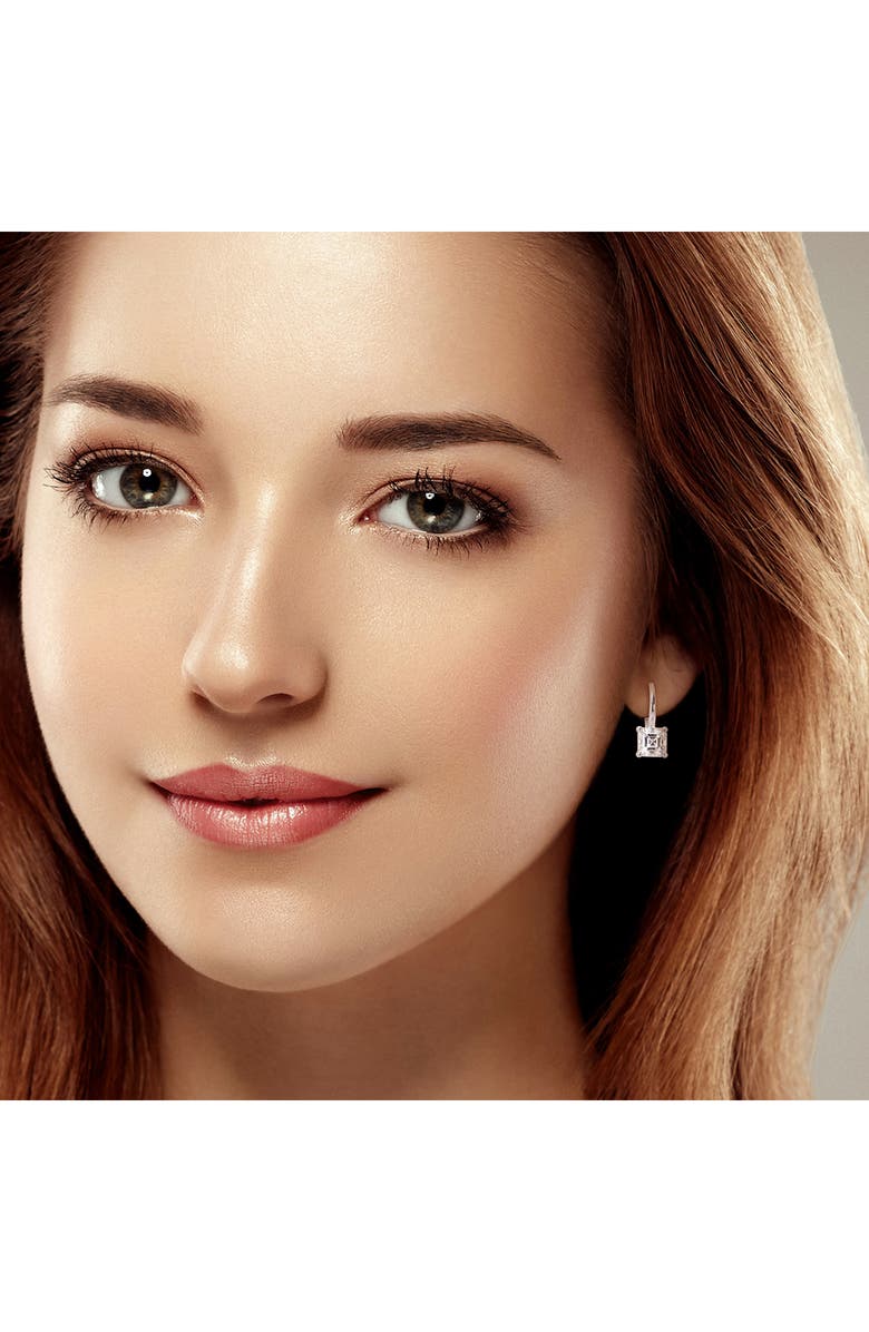 DELMAR Asscher Cut Moissanite Lever Back Earrings, Alternate, color, White