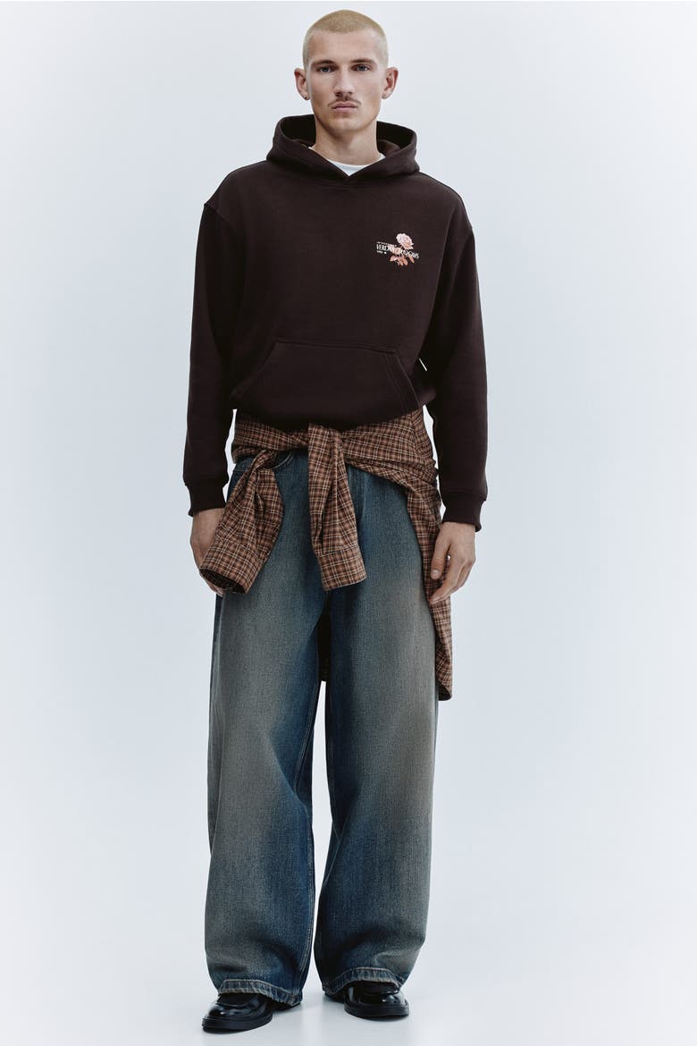 Relaxed Fit Printed Hoodie, Main, color, Dark brown/Verdant Blooms