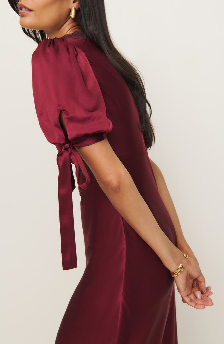 Reformation x Kacey Musgraves Stella Lace Trim Silk Midi Dress, Alternate, color, Crimson Clover