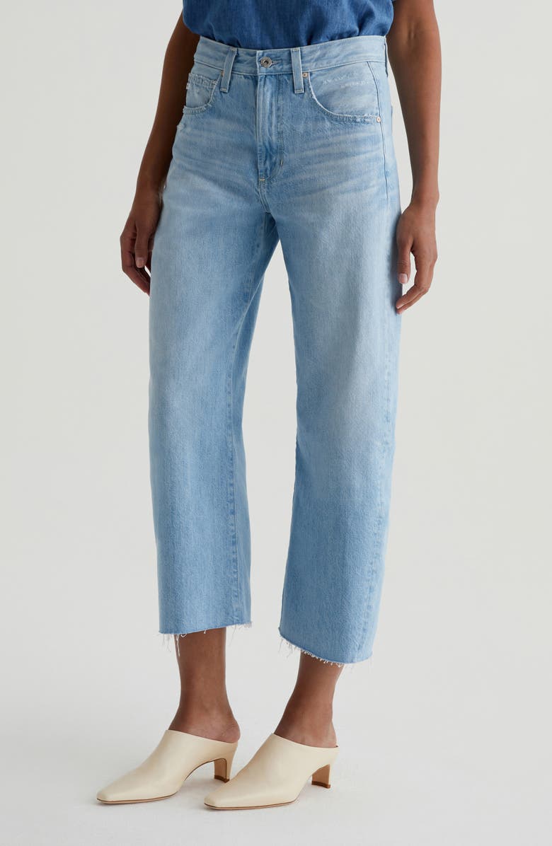 AG Hattie Raw Hem High Waist Crop Barrel Leg Jeans, Alternate, color, Sunrise
