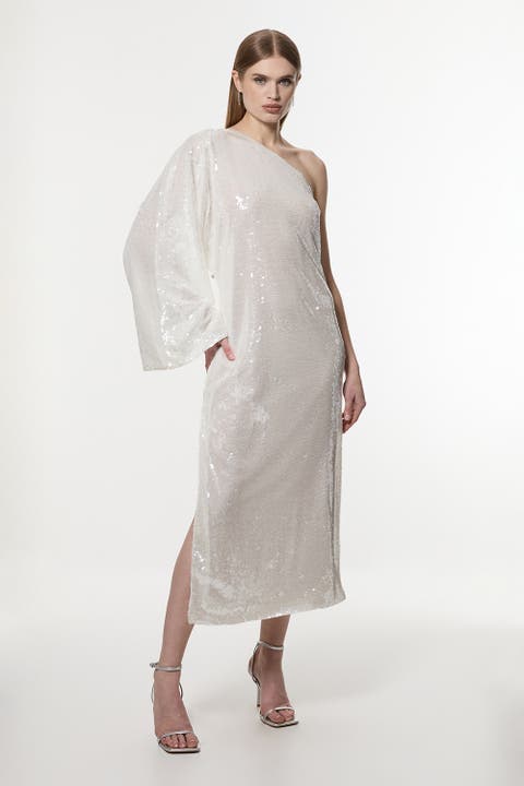 One Shoulder Woven Sequin Dress