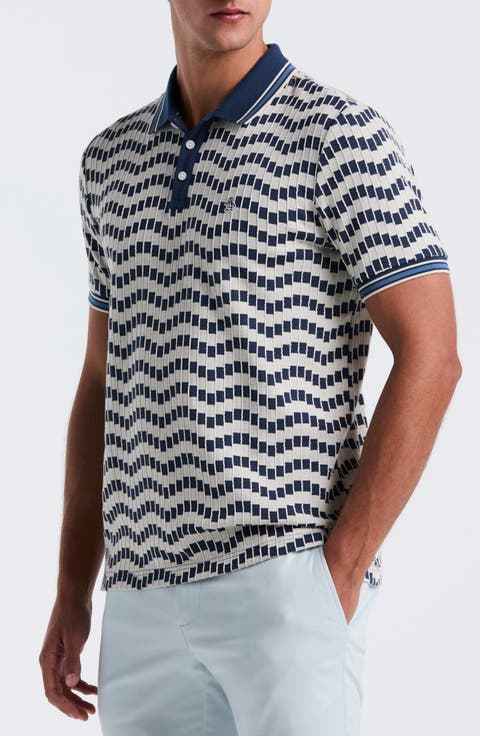 Tipped Textured Zigzag Jacquard Polo