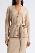 ST. JOHN Belted Wool Moulinè Cardigan