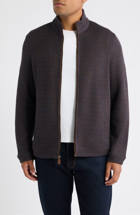 Marled Rib Knit Zip Jacket