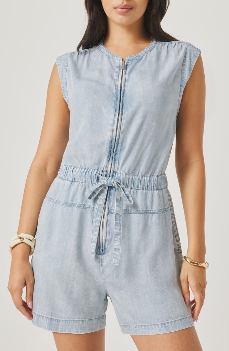 Splendid Rosalie Tie Waist Denim Romper, Alternate, color, Bleached Indigo Blue