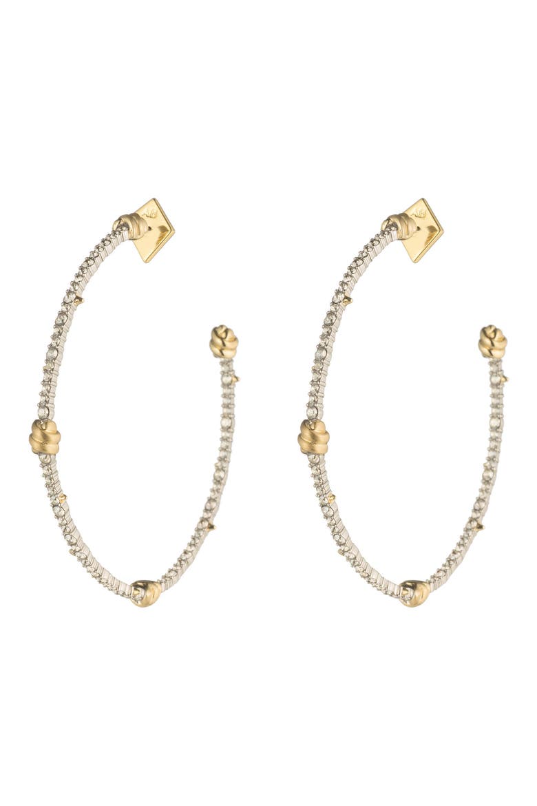 Crystal Pavé Knotted Hoop Earrings, Main, color, GOLD/ SILVER