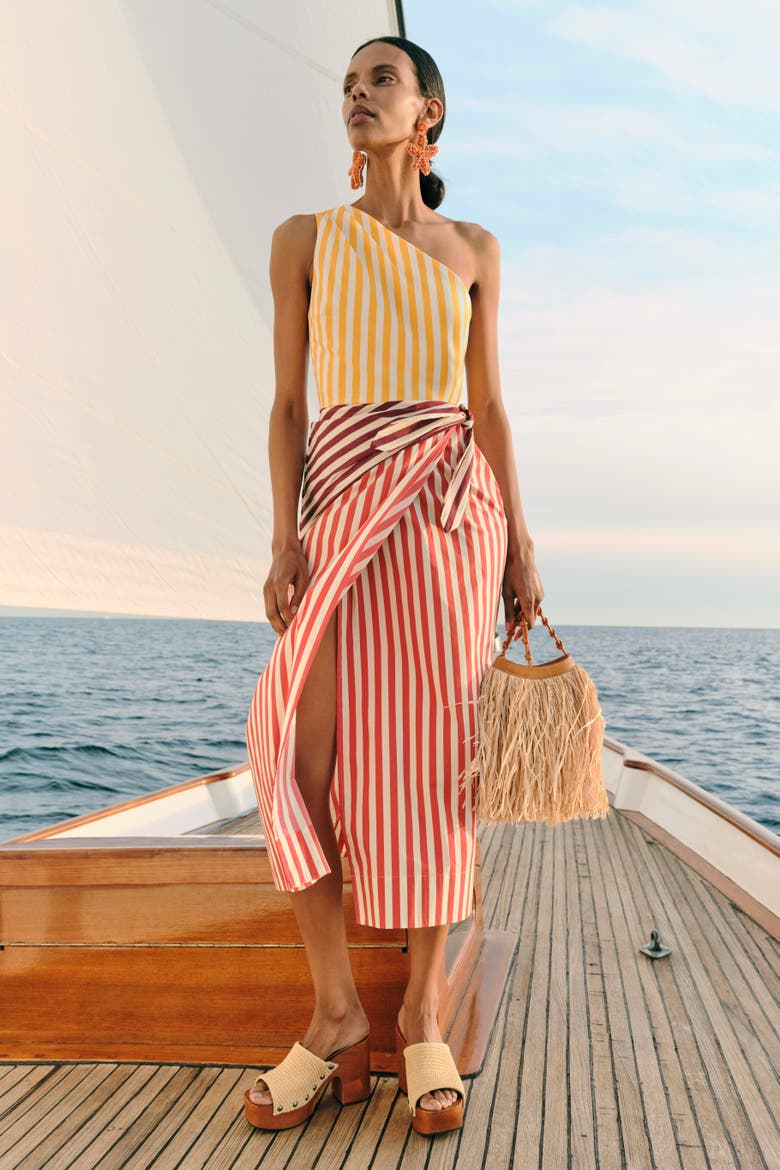 Belem Poplin Midi Dress, Alternate, color, Red Stripe Combo