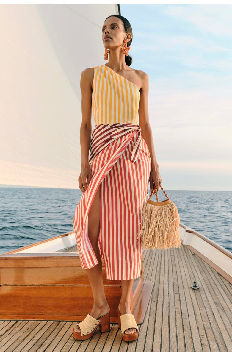 SIMONMILLER Belem Poplin Midi Dress, Alternate, color, Red Stripe Combo