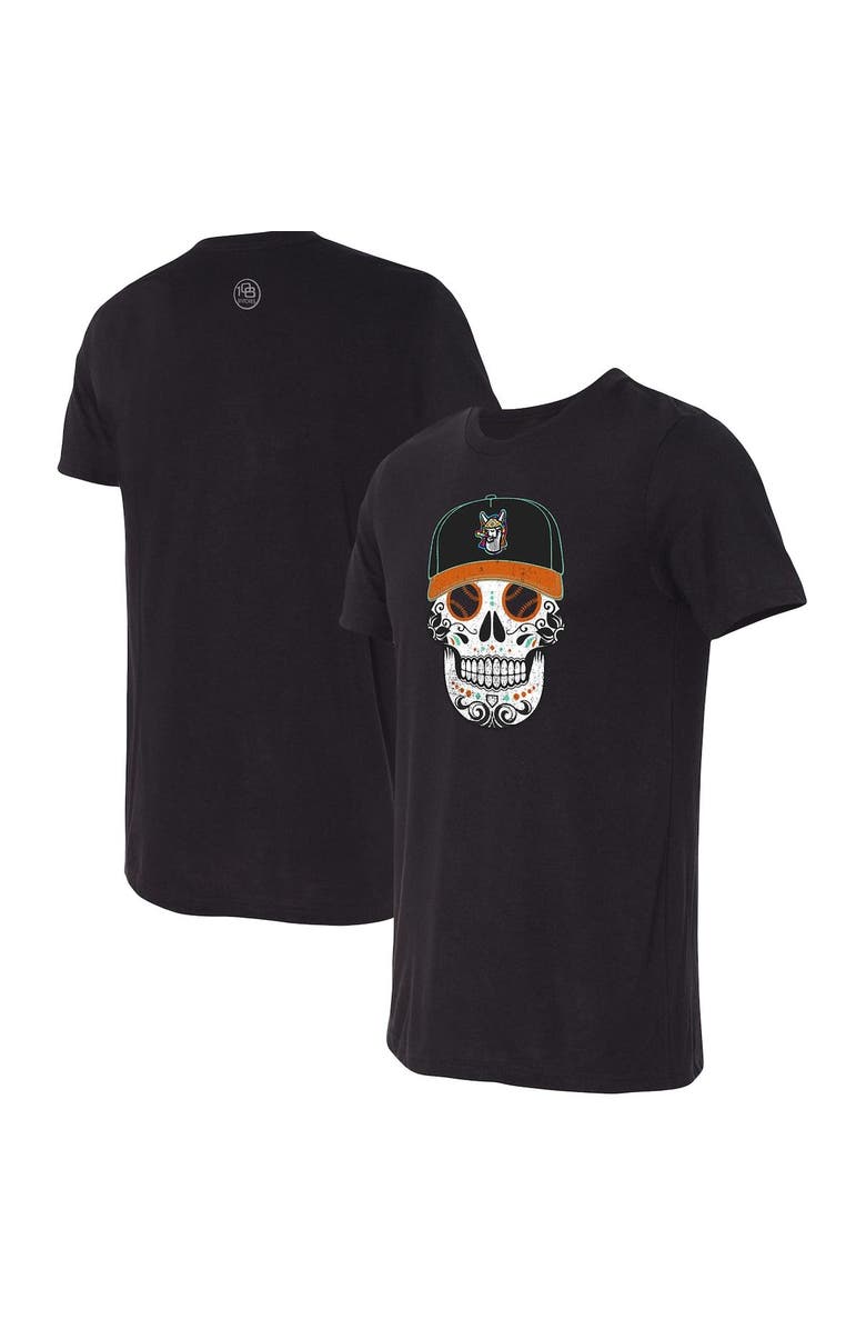 108 STITCHES Men's Black Llamas de Hickory Copa de la Diversion Sugar Skull Tri-Blend T-Shirt, Alternate, color, 