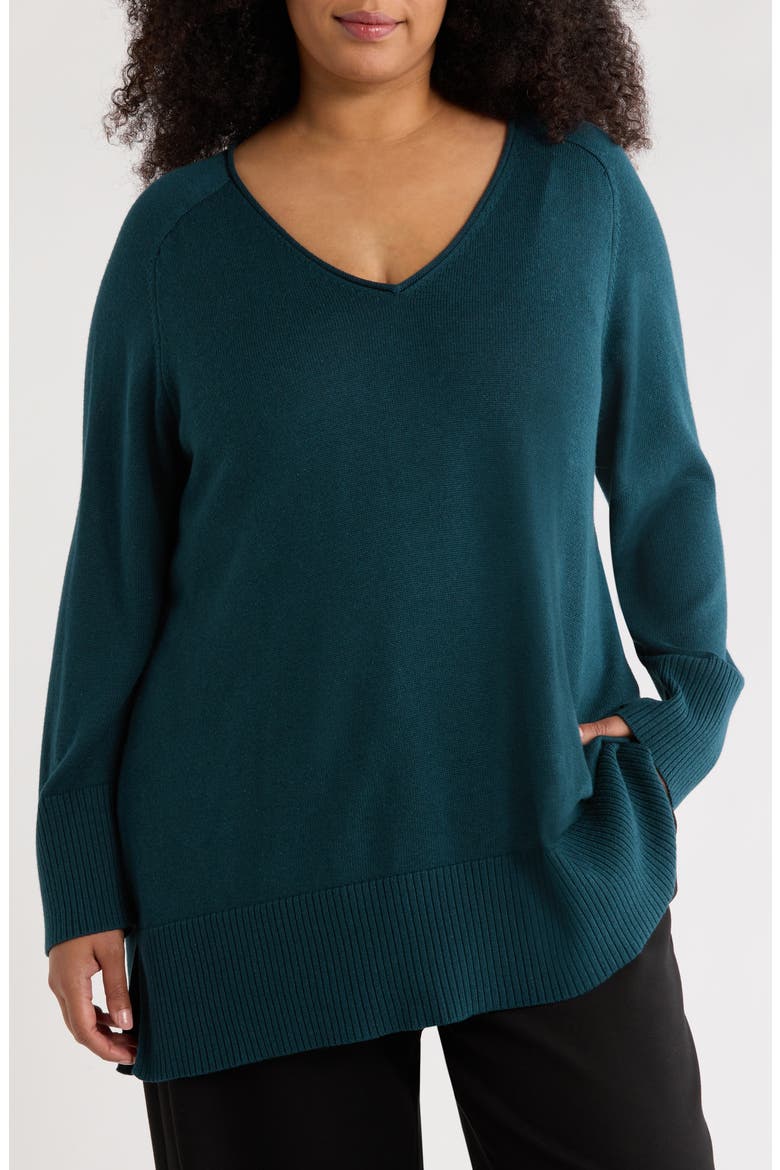 V-Neck Organic Cotton Blend Sweater, Main, color, ALPINE