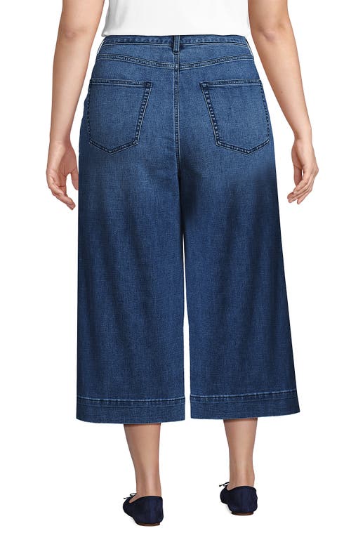 Lands' End Plus Size Denim Mid Rise Wide Leg Culotte Jeans In Blue
