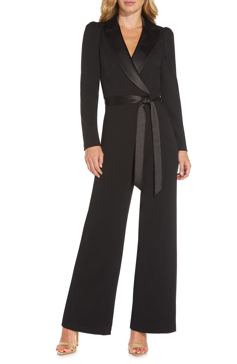 Adrianna Papell Satin Crepe Tuxedo Jumpsuit, Main, color, 