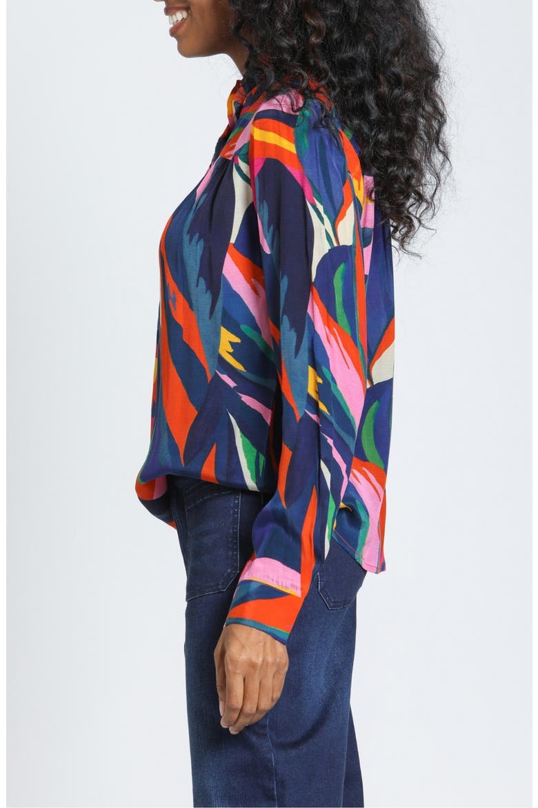 Print Ruffle Placket Top, Alternate, color, INDIGO SAPPHIRE/BLOOM