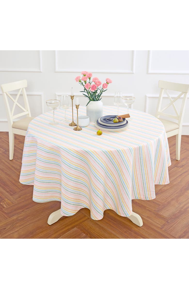 Solino Home Linen Round Tablecloth - Julia, Alternate, color, Muted Pastel Stripe