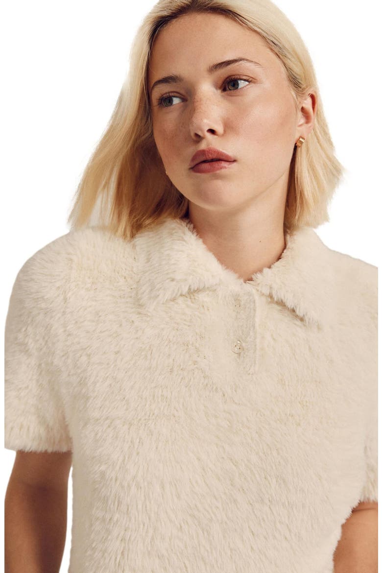 Fluffy Faux Fur Collared Shirt, Alternate, color, ECRU
