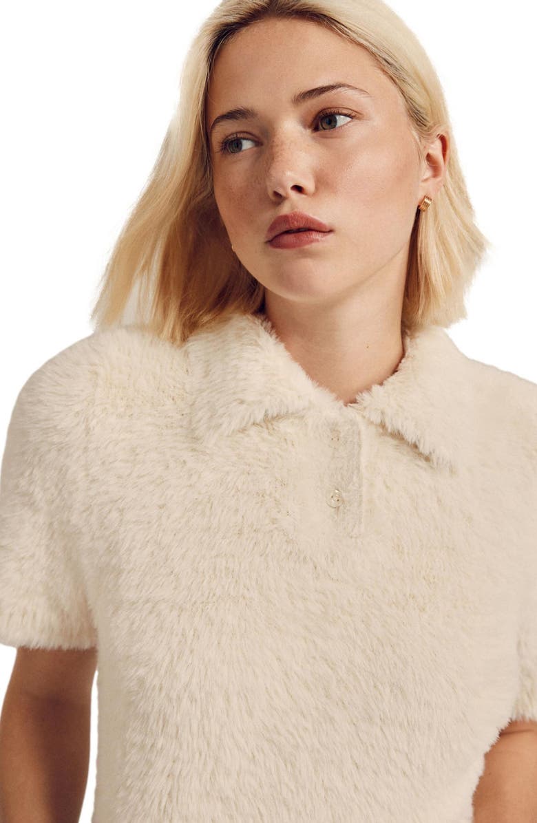 NEXT Fluffy Faux Fur Collared Shirt, Alternate, color, Ecru