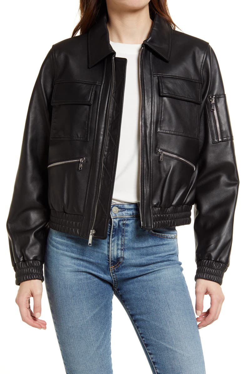 Sam Edelman Leather Bomber Jacket, Alternate, color,