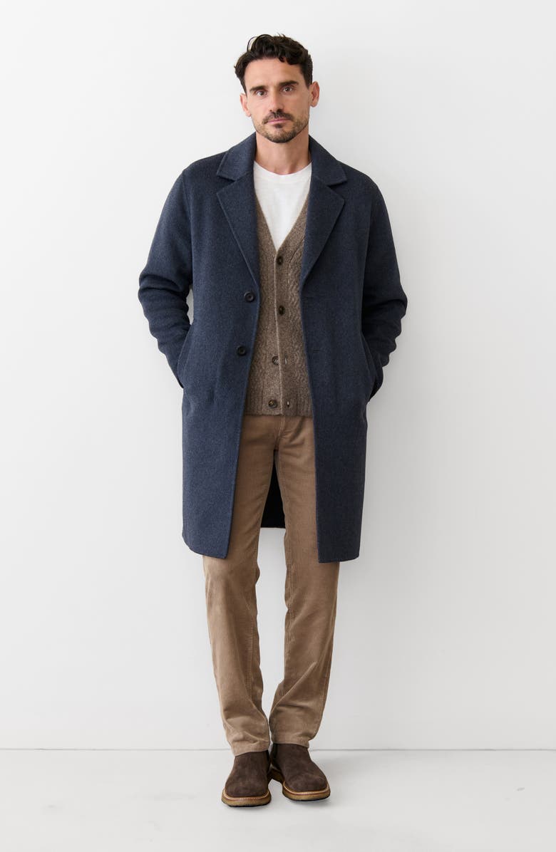 Marine Layer Irving Brushed Melton Longline Topcoat, Alternate, color, Navy Heather