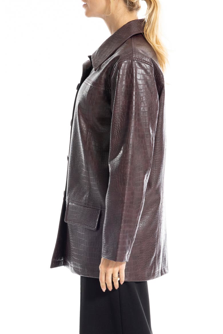 Oversize Croc-Embossed Faux Leather Jacket, Alternate, color, CARBERNET