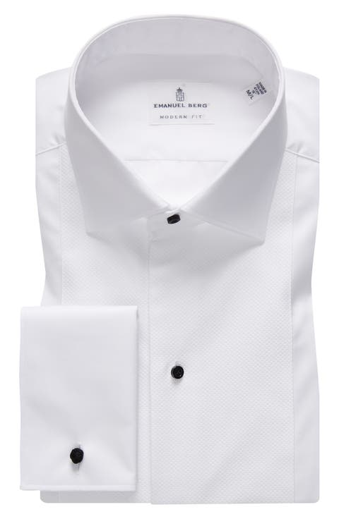 Modern Fit Textured Bib White Cotton Tuxedo Shirt