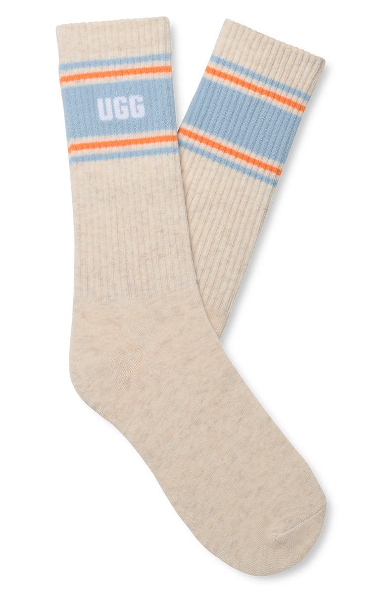 UGG<sup>®</sup> Jedlyn Varsity Cotton Blend Crew Socks, Alternate, color, Nimbus Heather / Sapphire