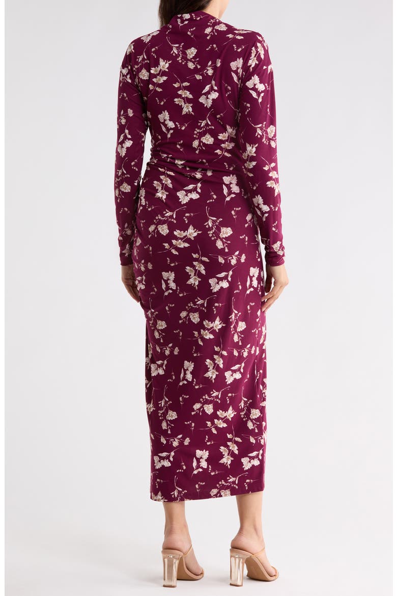 Floral Ruched Midi Dress, Alternate, color, BURGUNDY