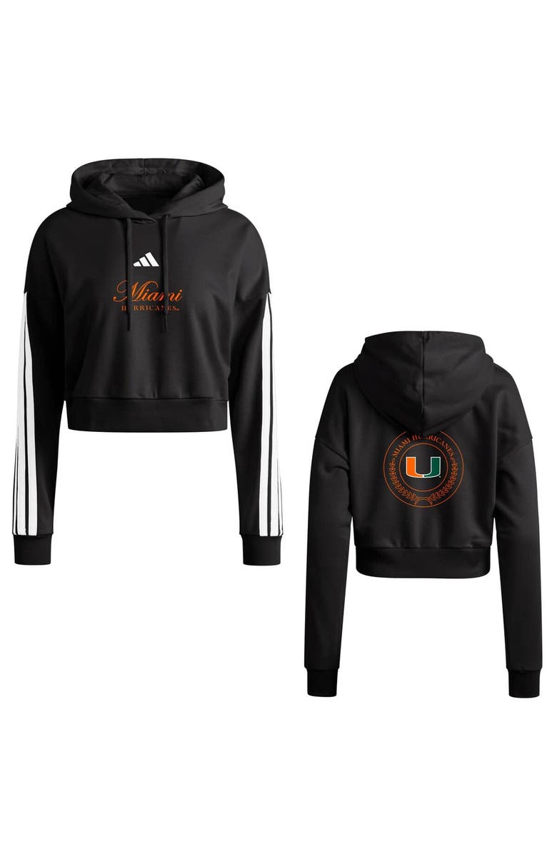 adidas Women's adidas Black Miami Hurricanes Campus Queen Cropped Pullover Hoodie, Alternate, color, Black