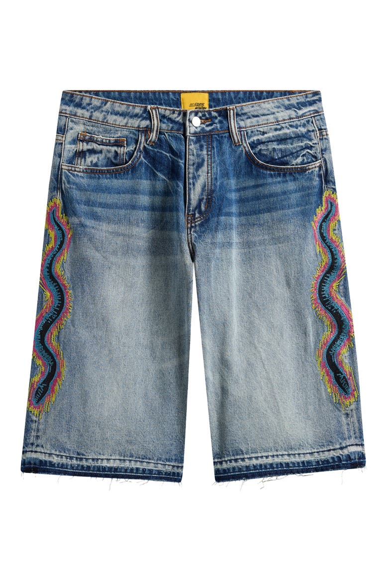 Snake Embroidered Denim Shorts, Alternate, color, WASHED INDIGO