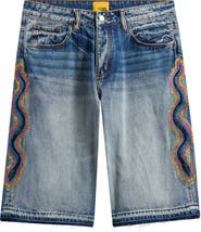 DIET STARTS MONDAY Snake Embroidered Denim Shorts